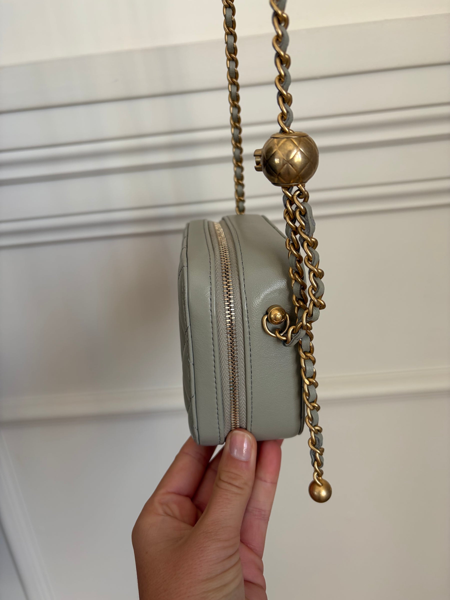 Chanel Light Grey Lambskin Pearl Crrush Mini Camera Bag