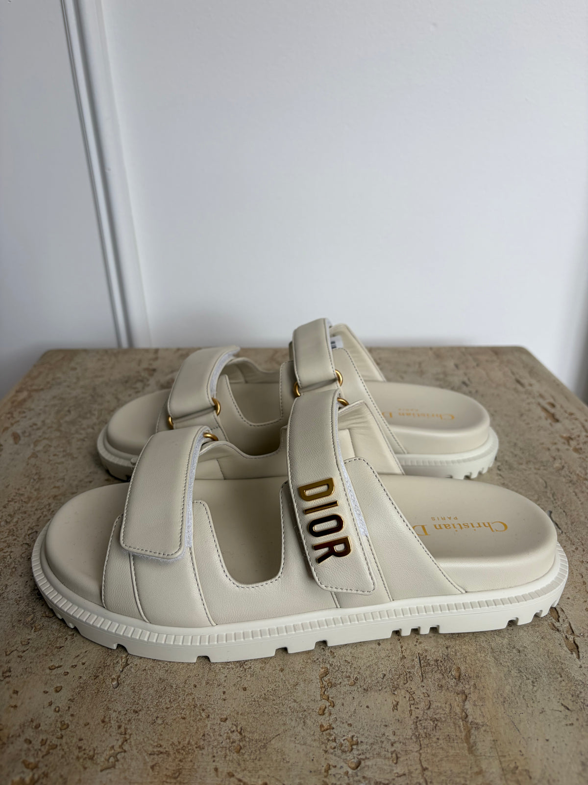 Dior Cream Leather Dioract Slides, 40