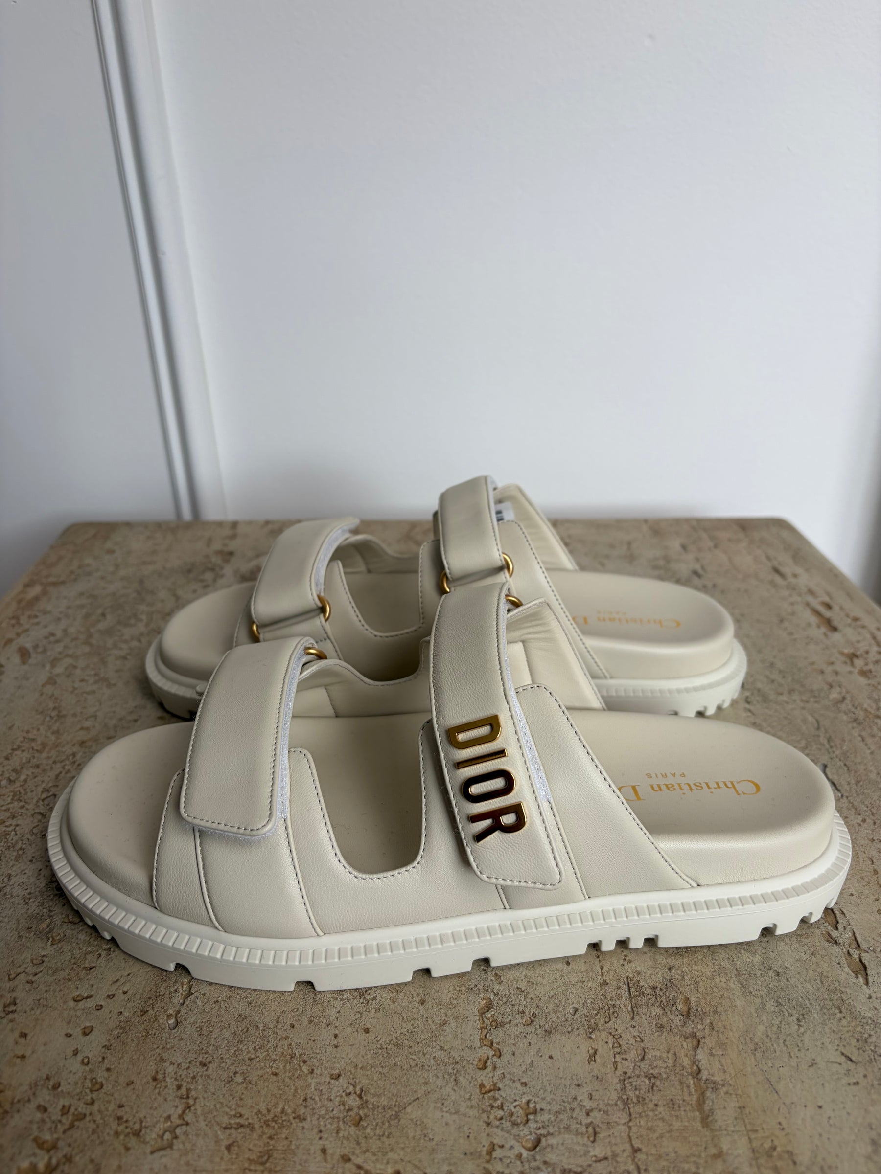 Dior Cream Leather Dioract Slides, 40