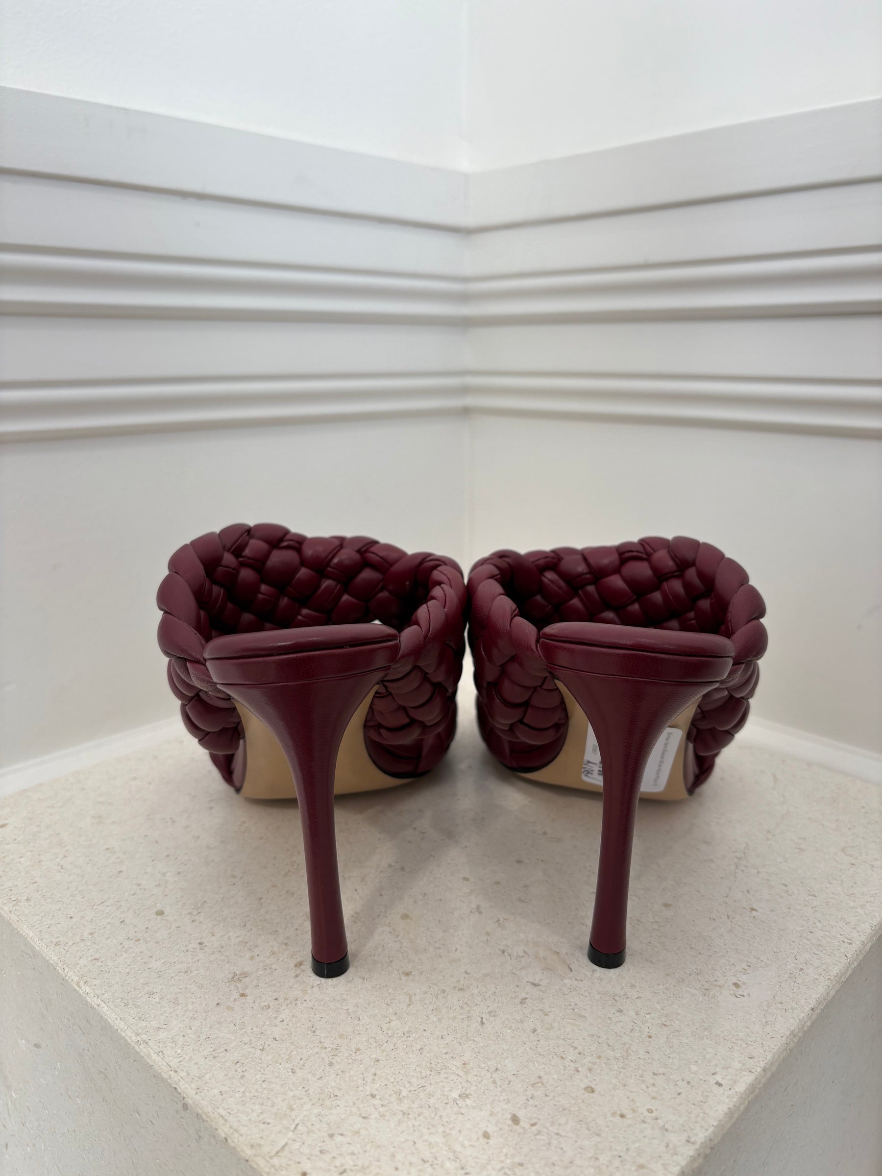Bottega Veneta Burgundy Woven Heeled Mules, 41