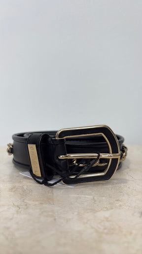 Chanel Black Leather Champagne Chain Belt, 80