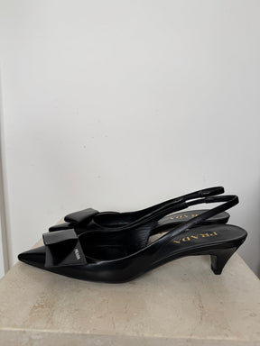 Prada Black Crushed Leather Geometric Slingbacks, 38