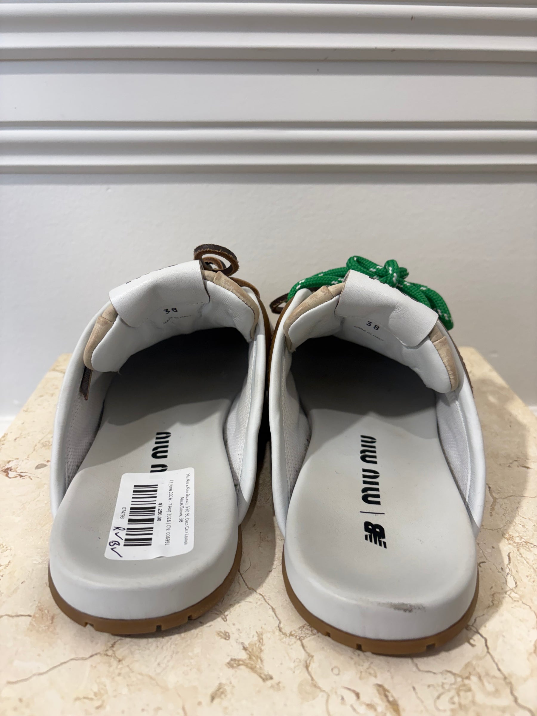Miu Miu x New Balance 530 SL Deco Calf Leather Mules Brown, 38