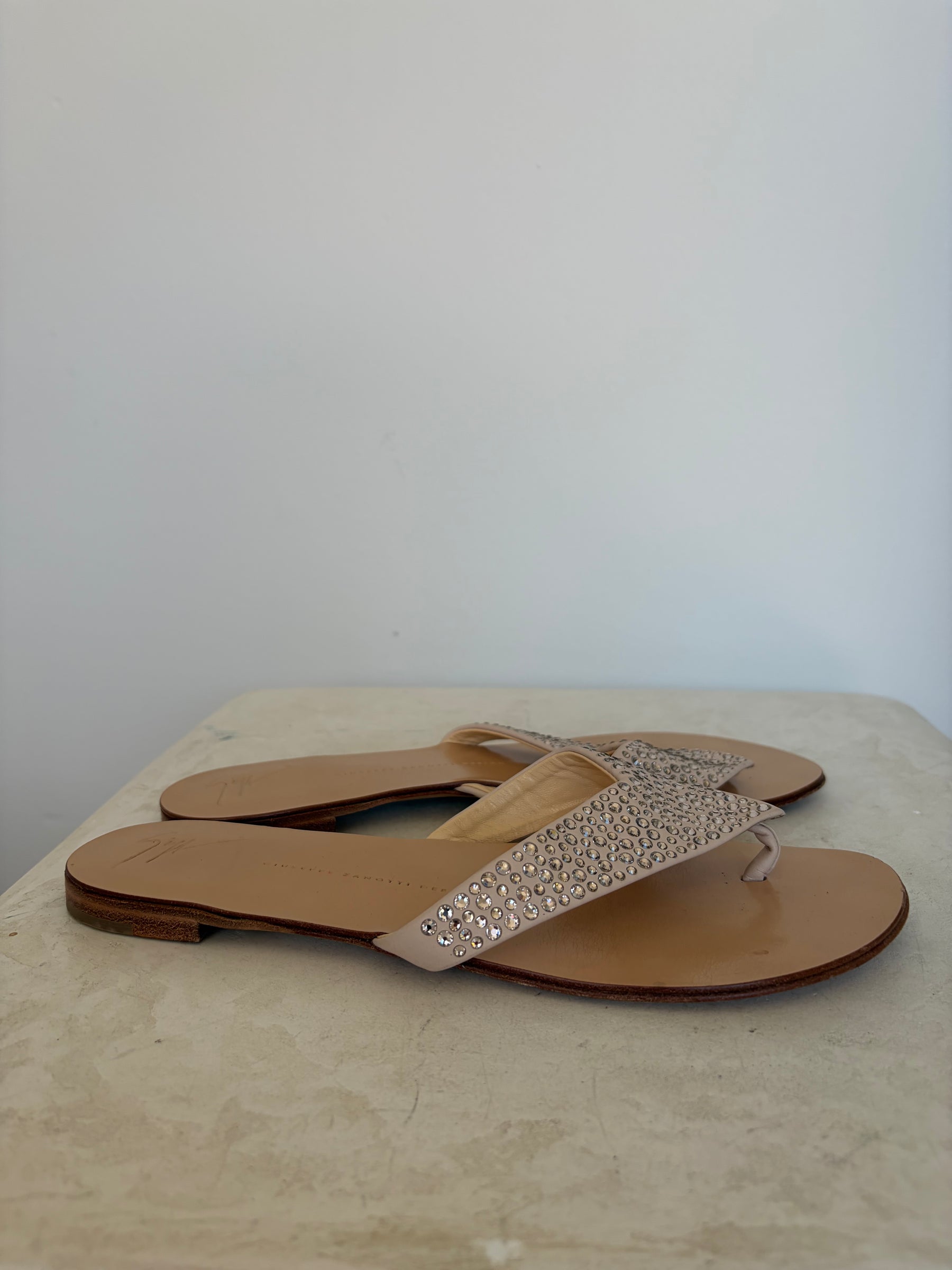Giuseppe Zanotti Beige Crystal Thong, 40