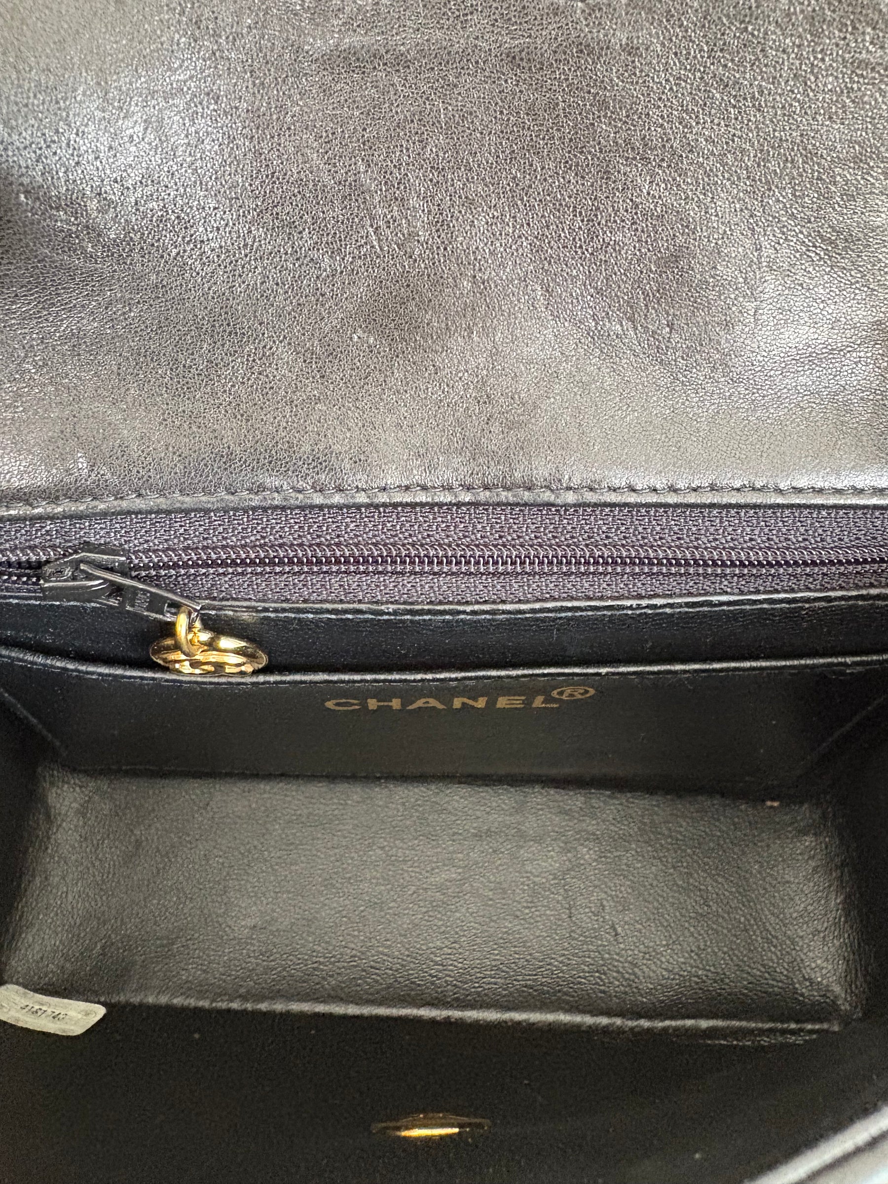 Chanel Vintage Black Lambskin Mini Square Flap Bag Gold HW