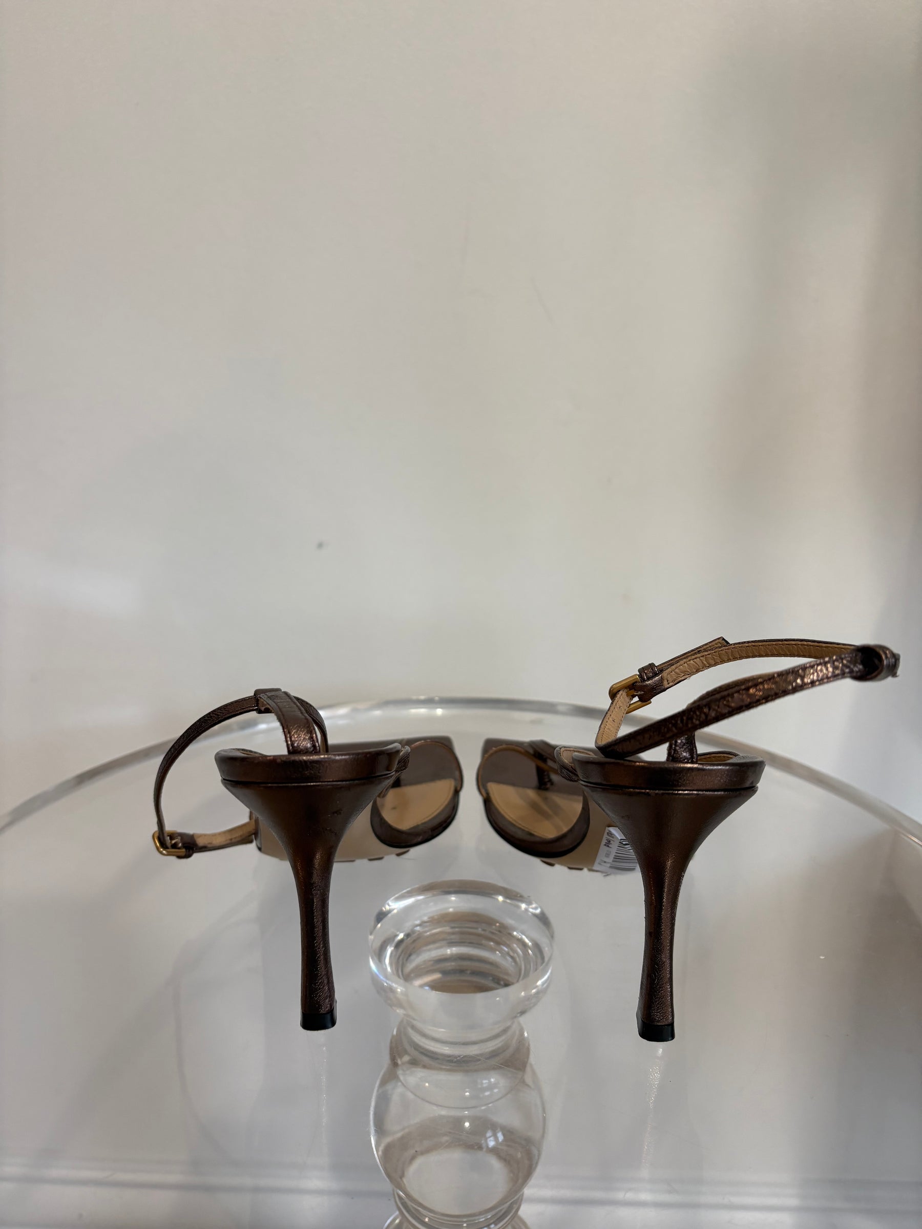 Bottega Veneta Bronze Stretch Heeled Sandal, 40