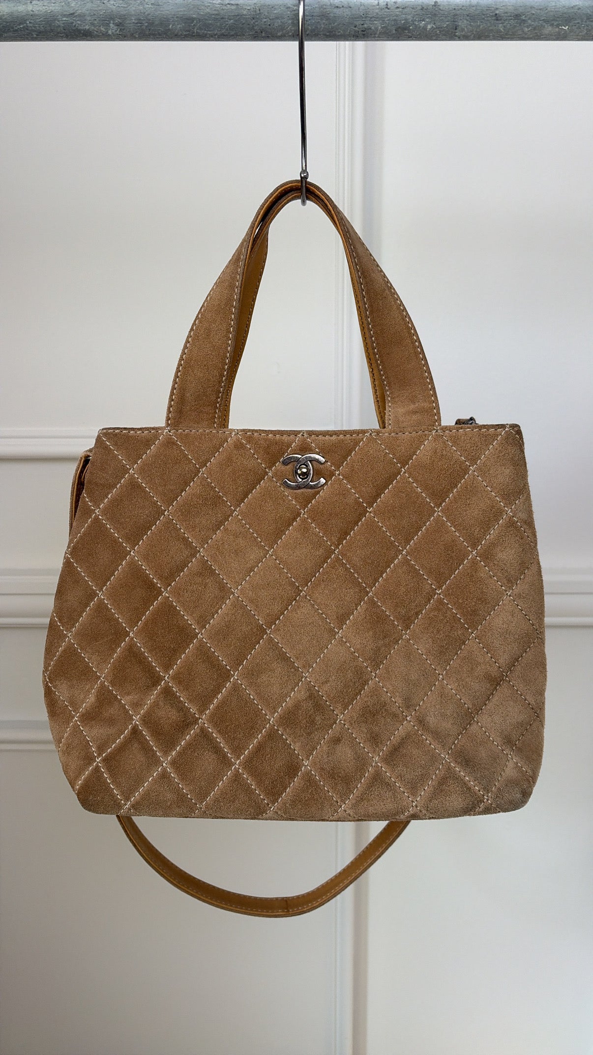 Chanel Beige Suede Wild Stitch Tote Bag with Shoulder Strap