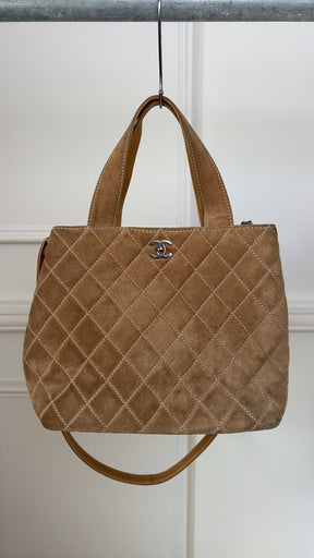 Chanel Beige Suede Wild Stitch Tote Bag with Shoulder Strap