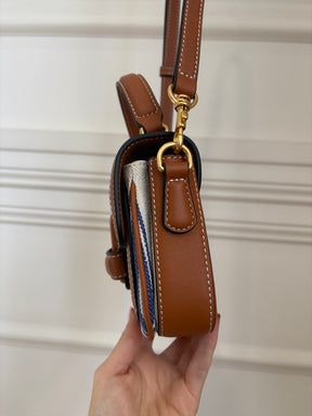 Oroton Blue and White Canvas with Tan leather Top Handle Bag