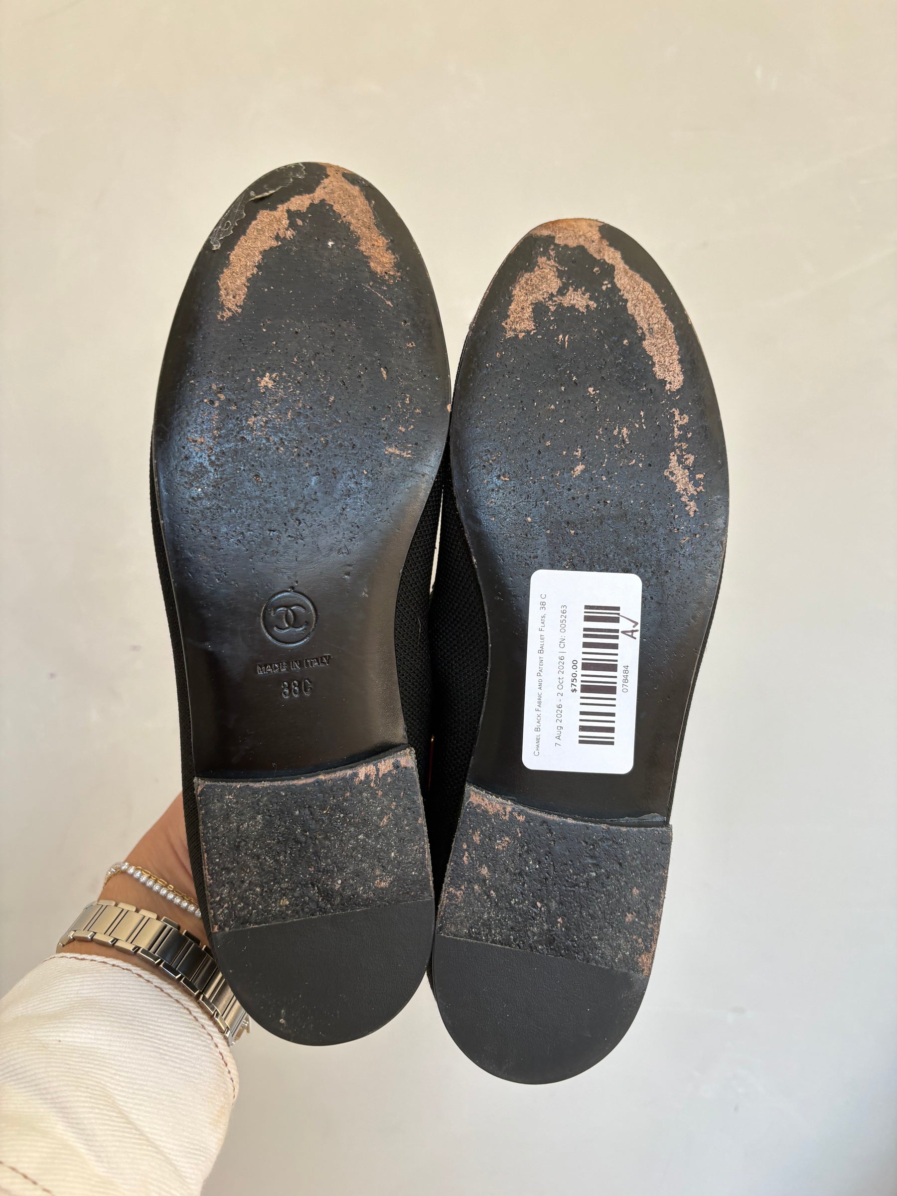 Chanel Black Fabric and Patent Ballet Flats, 38 C