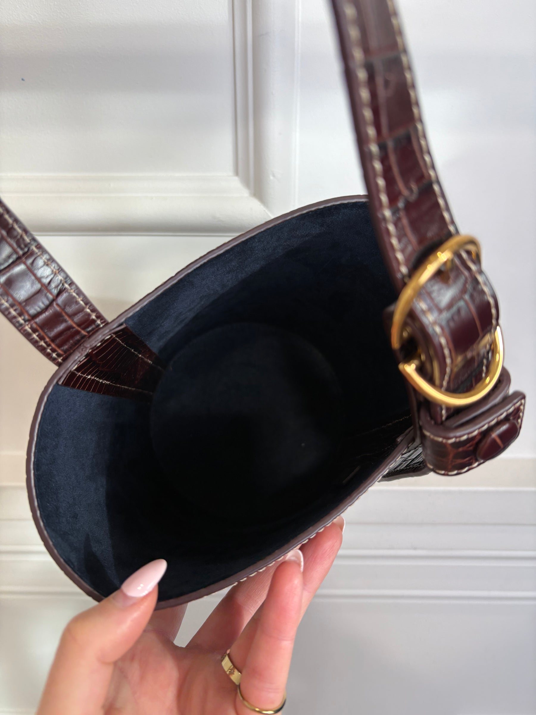 Trademark Croc Effect Brown Bucket Bag