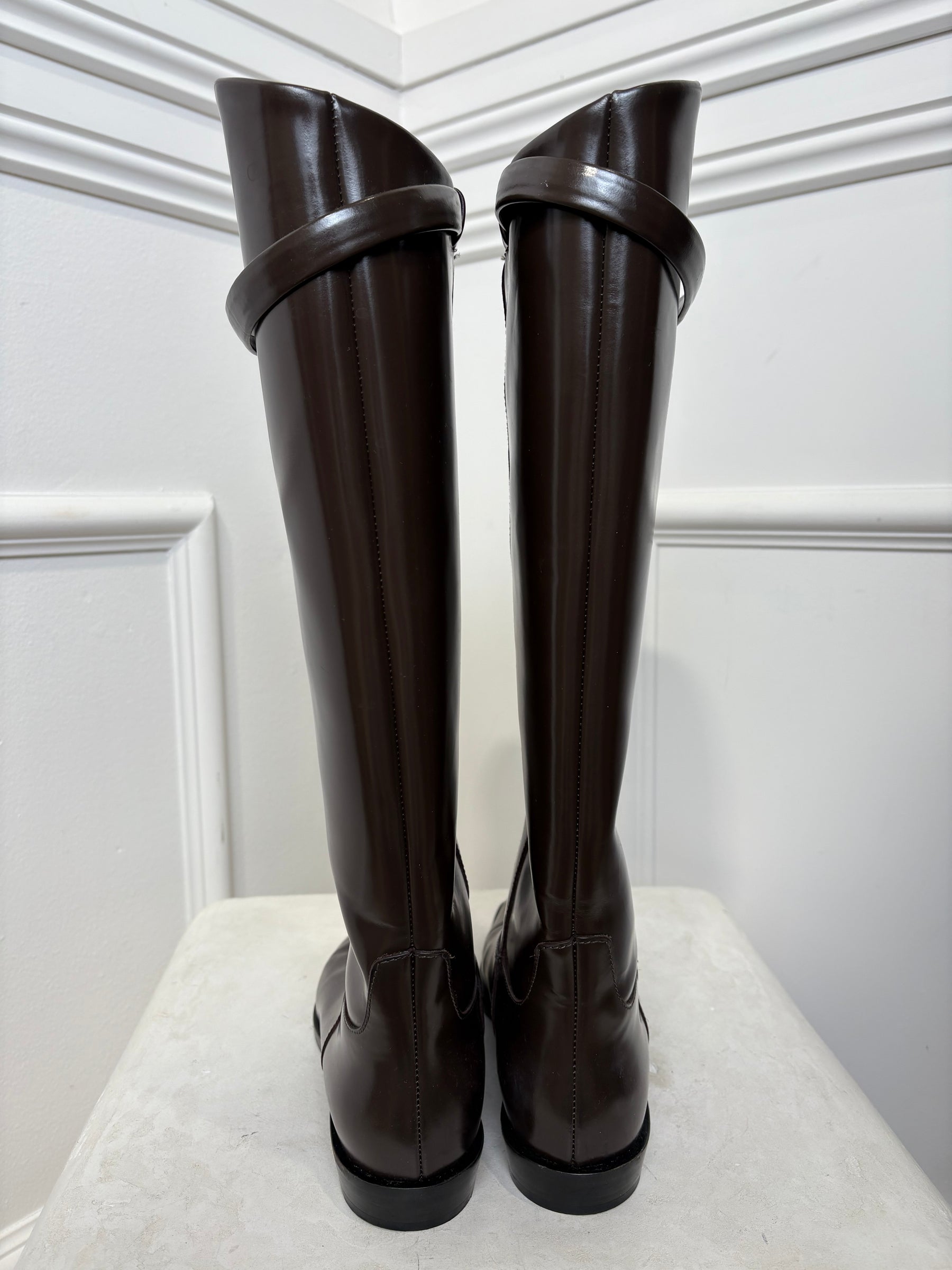 Totême Chocolate Brown Knee High Boots, 37