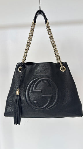 Gucci Soho Leather Chain Tote Bag Black