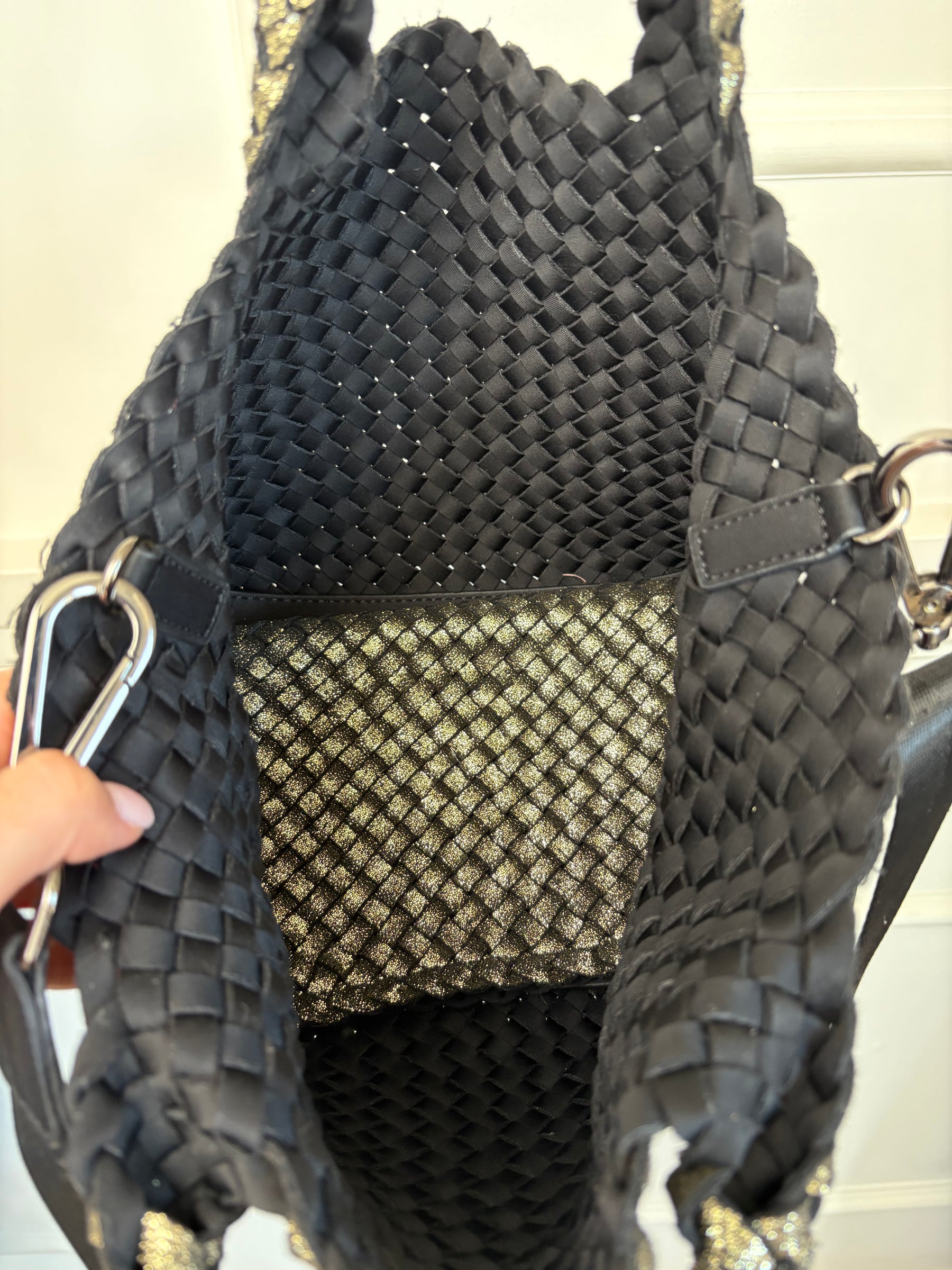 Naghedi Gold Black Woven Mini Tote