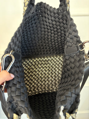 Naghedi Gold Black Woven Mini Tote
