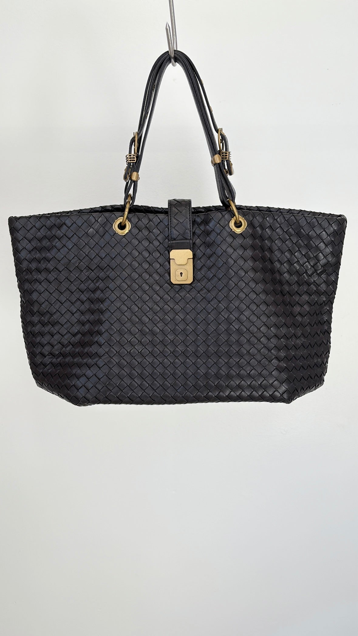 Bottega Veneta Black Intrecciato Leather Buckle Tote
