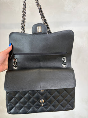 Chanel Jumbo Carviar Double Flap Bag Black Silver HW
