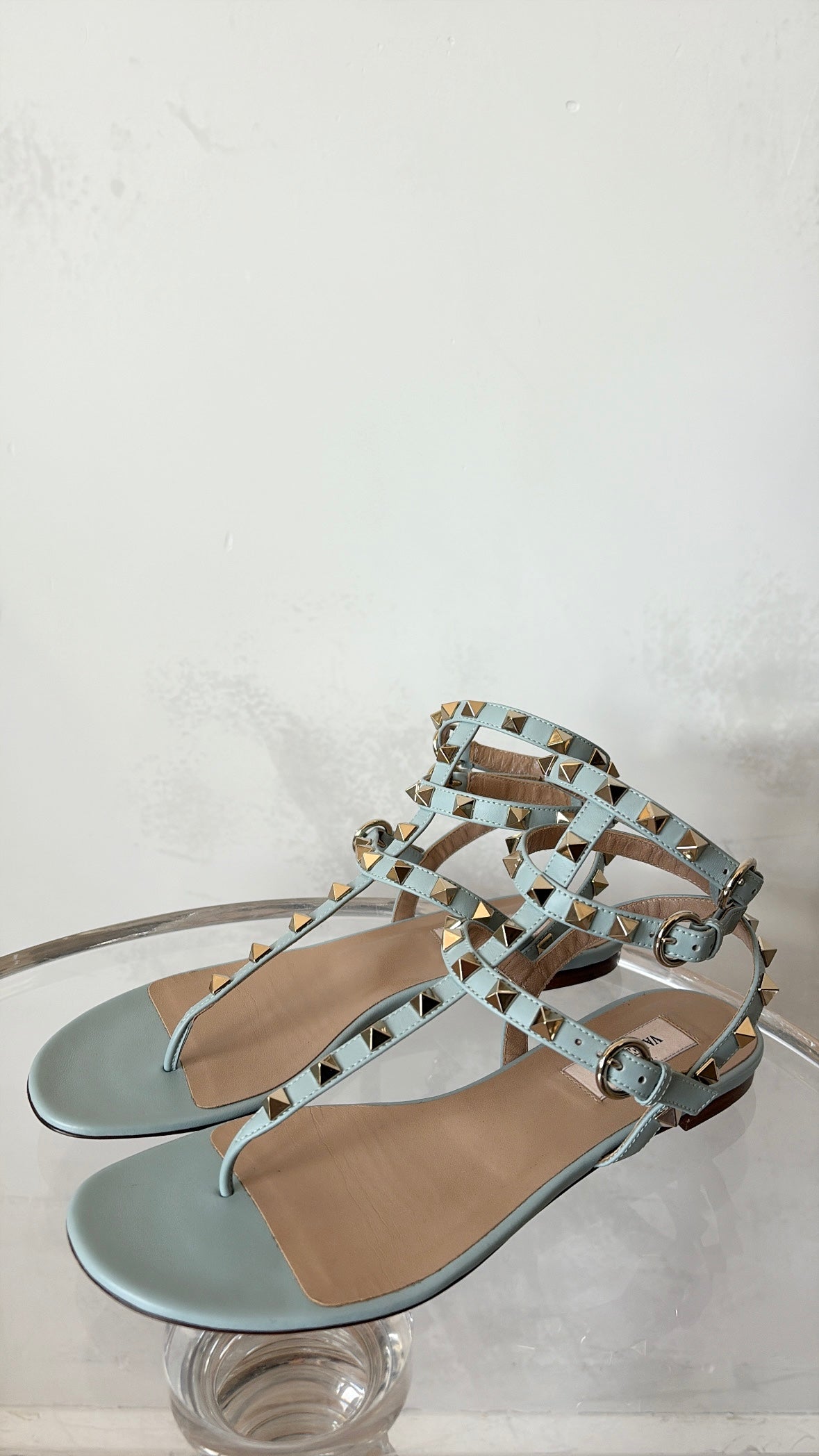 Valentino Garavani Pale Blue Leather Rockstud Sandals, 37.5