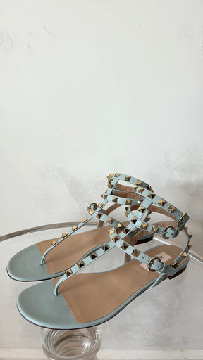 Valentino Garavani Pale Blue Leather Rockstud Sandals, 37.5