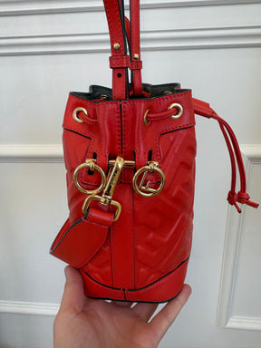 Fendi Lava Debossed Monogram Leather Mon Tressor Bucket Bag