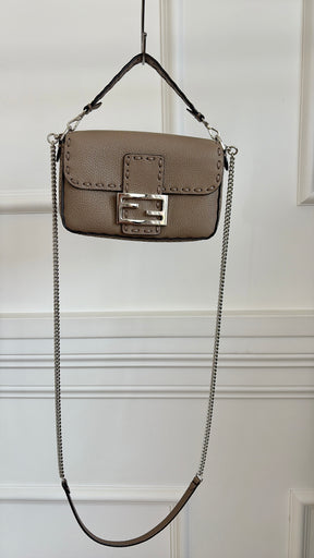 Fendi Dove Grey Calf Leather Baguette Bag