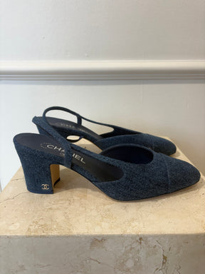 Chanel Blue Denim Heeled Slingbacks, 39.5C