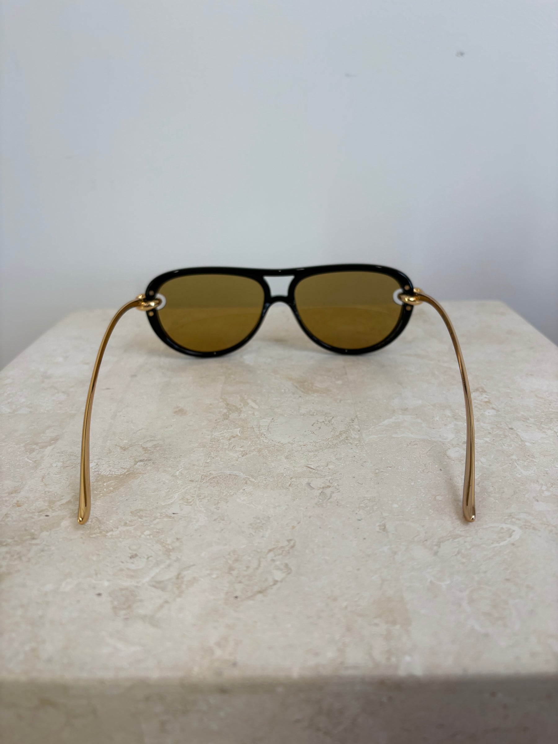Bottega Veneta Black Frame Yellow Lens Knot Arm Sunglasses