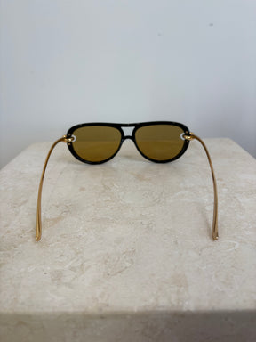 Bottega Veneta Black Frame Yellow Lens Knot Arm Sunglasses