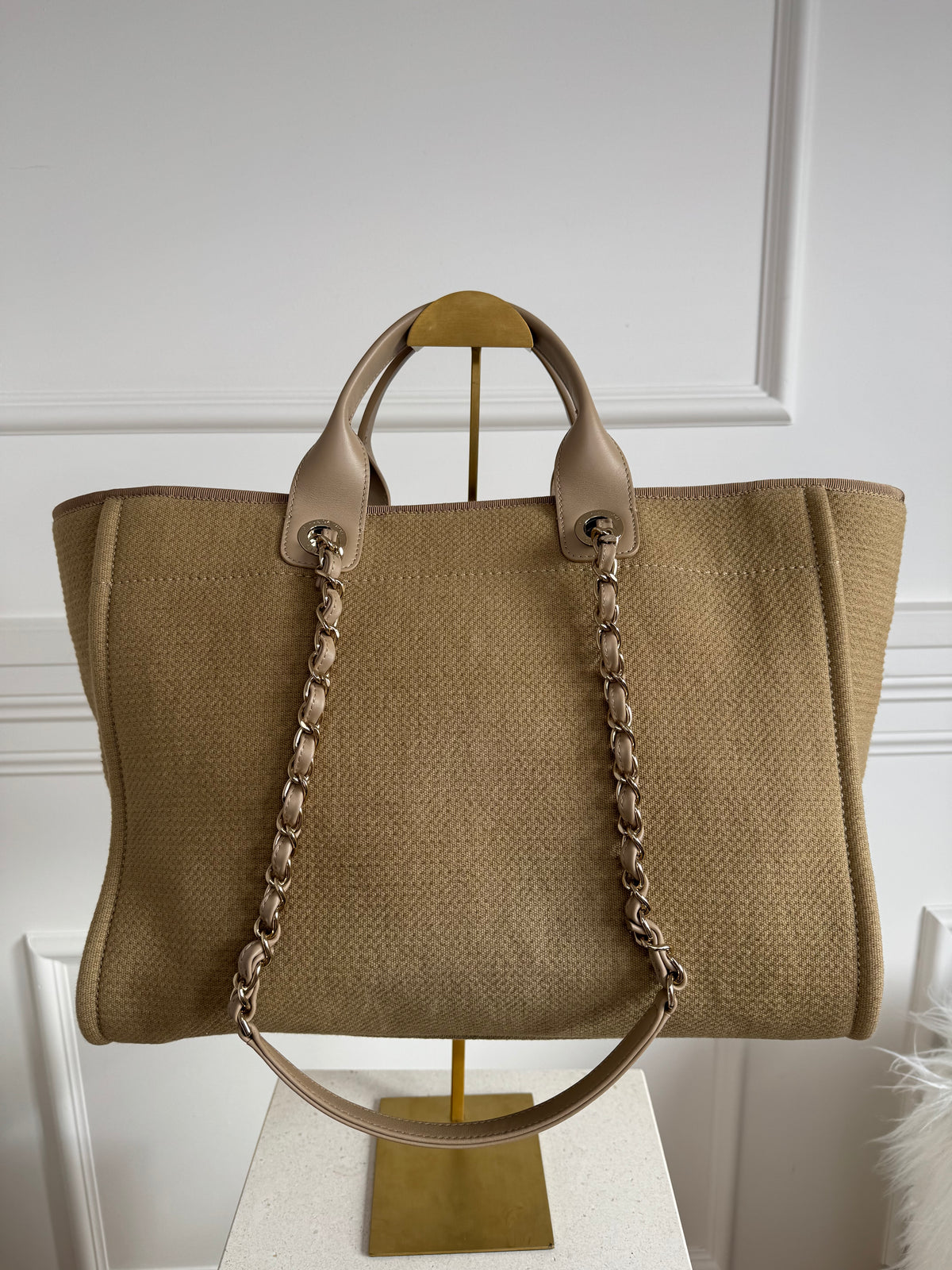 Chanel Dark Beige Canvas Deauville Tote Bag