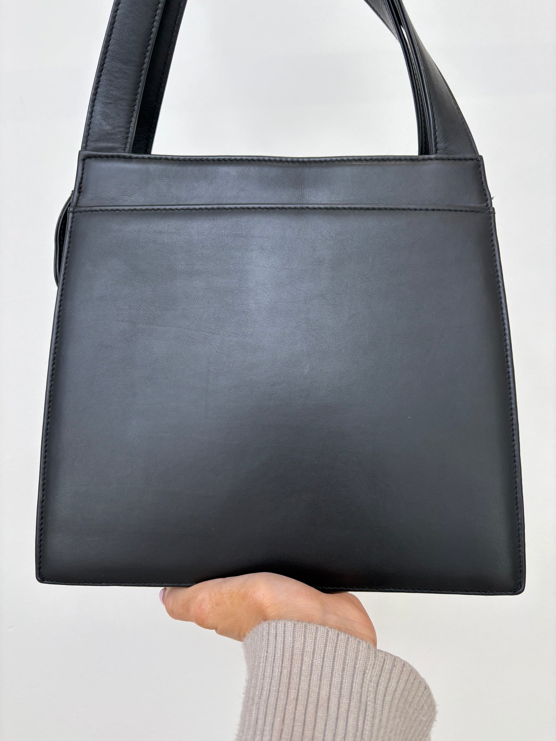 Chanel Black Leather Logo Top Handle Shoulder Bag