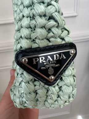 Prada Sage and Black Small Raffia Logo Tote