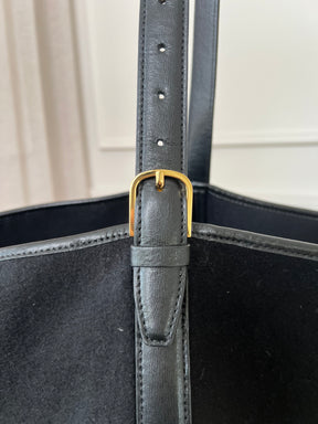 Totême Felt And Leather Belted Tote Black