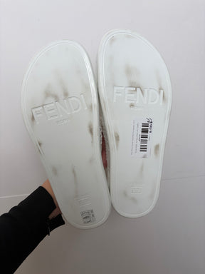 Fendi White Crochet Cross Over Flat Sandals, 37.5