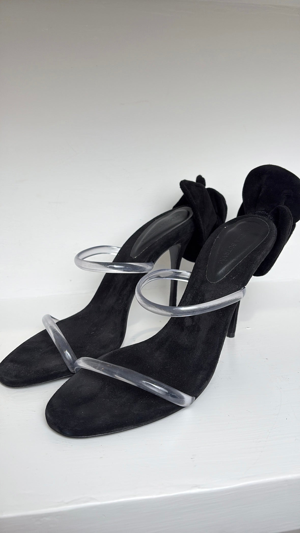 Magda Butrym Black Suede Floral Applique Heeled Sandals, 41