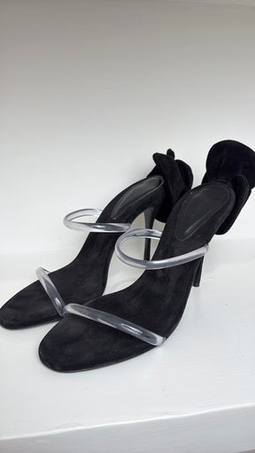 Magda Butrym Black Suede Floral Applique Heeled Sandals, 41