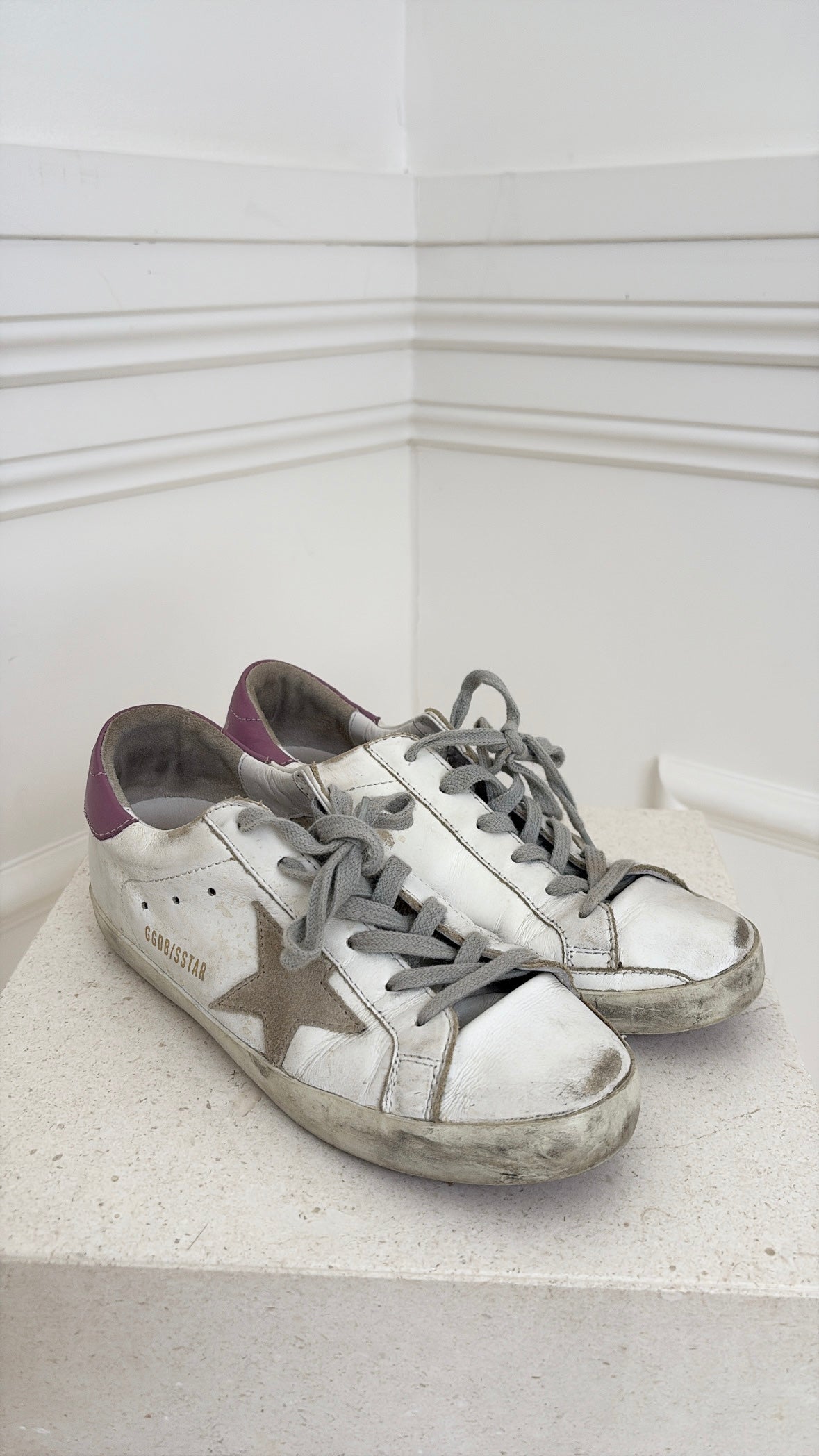 Golden Goose White and Purple Superstar Sneakers, 37