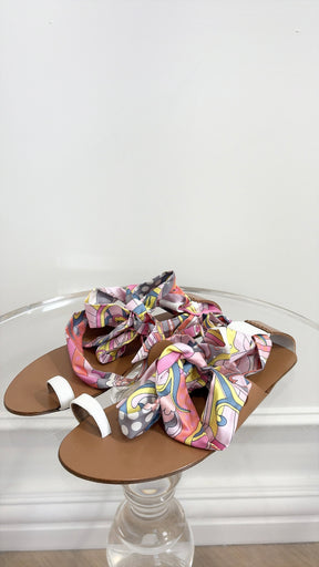 Hermès Tan Leather and Silk Lace Up Sandals, 38