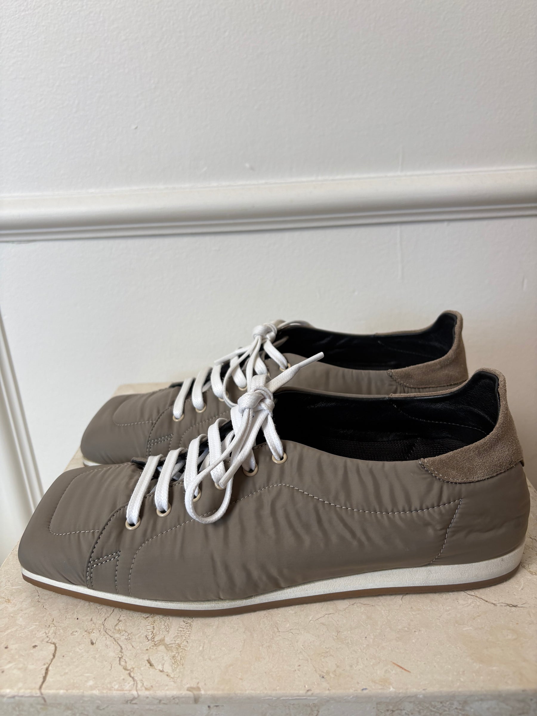 Tibi Taupe Nylon Square Toe Sneakers, 37.5