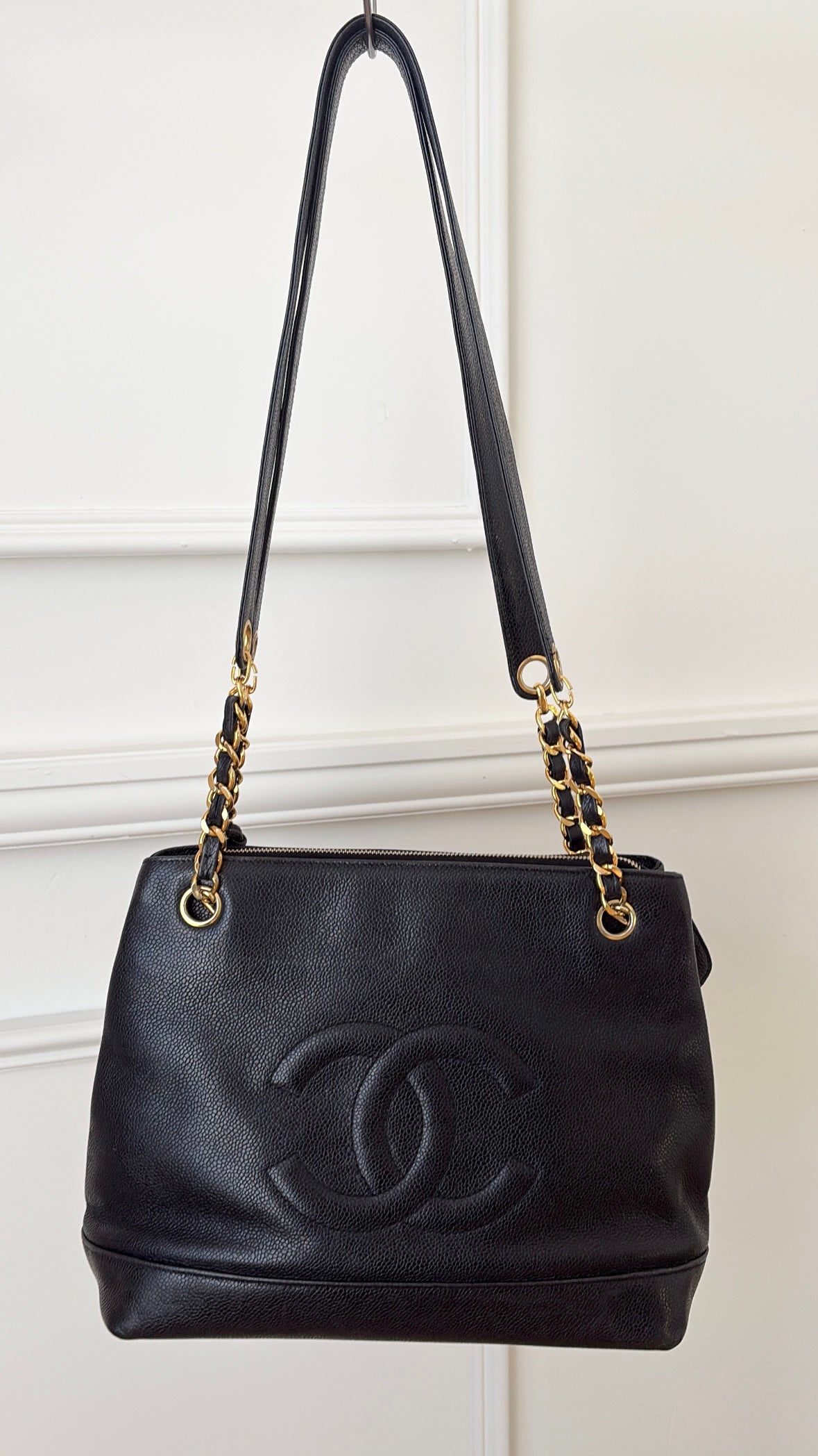 Chanel Vintage Coco Mark Chain Tote Bag Black
