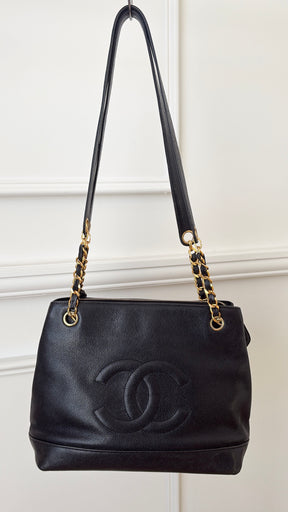 Chanel Vintage Coco Mark Chain Tote Bag Black