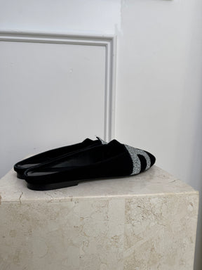 Hermès Black Suede and Glitter Roxanne Mules