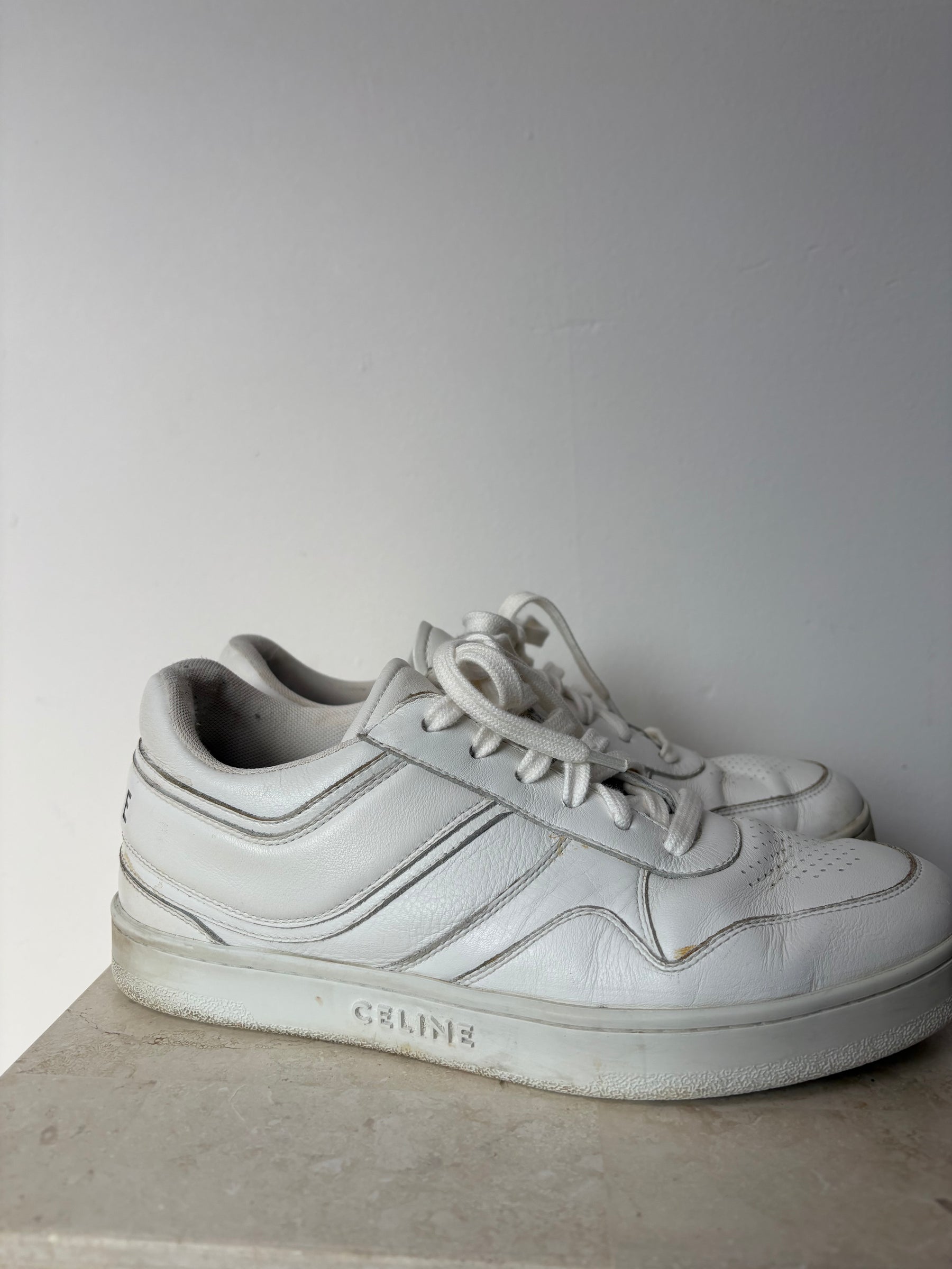 Celine White Low Lace Up Sneakers, 39
