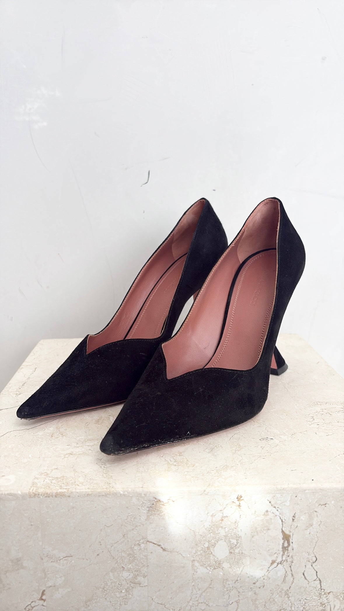 Amina Muaddi Black Suede Pointed Pump, 39