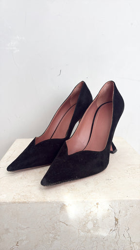 Amina Muaddi Black Suede Pointed Pump, 39