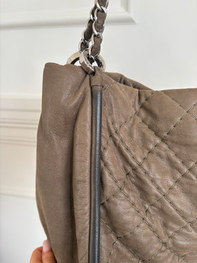 Chanel Taupe Coated Quilted Shoulder Tote