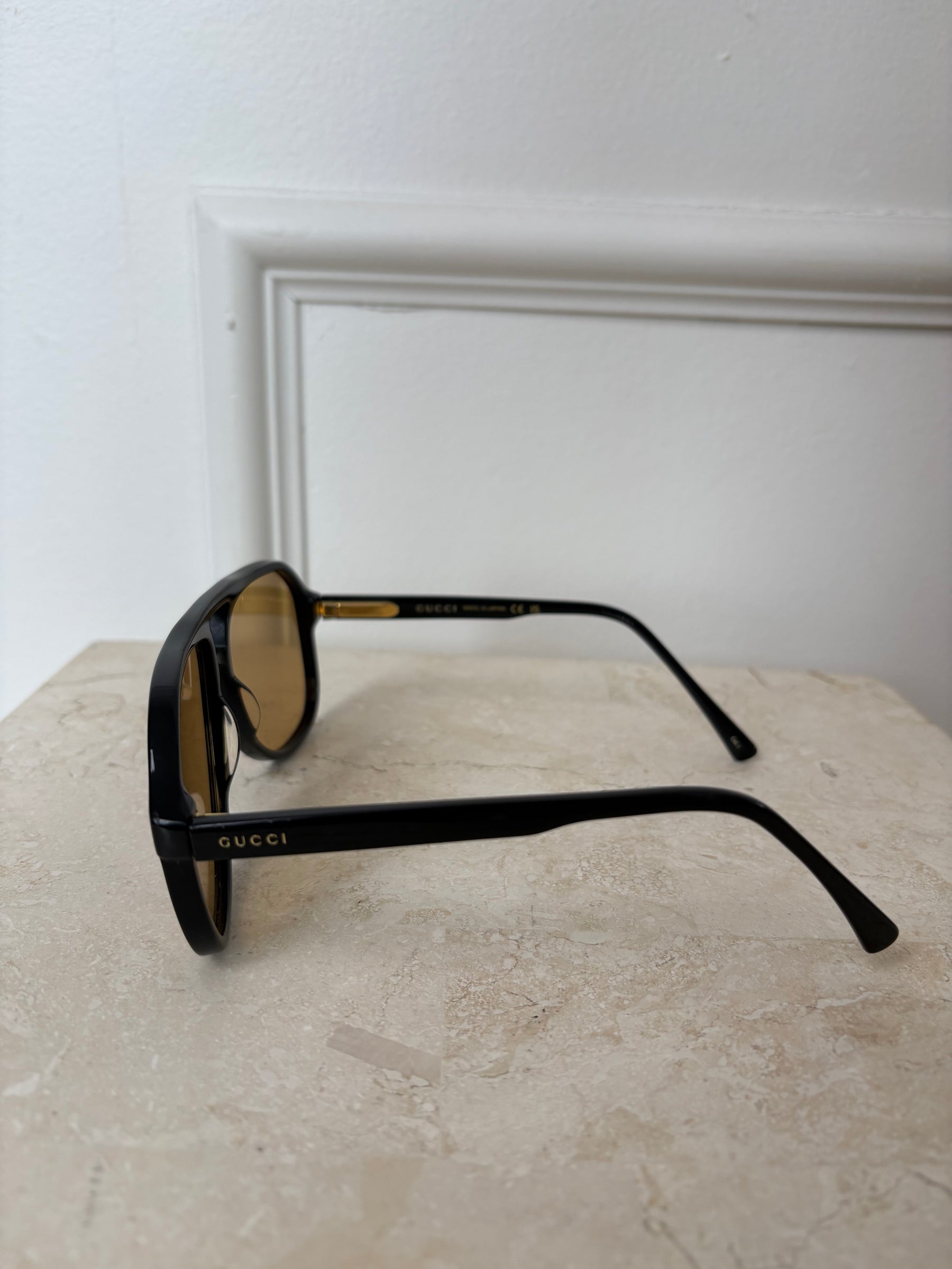 Gucci Black Yellow Lens Oversized Aviator Sunglasses