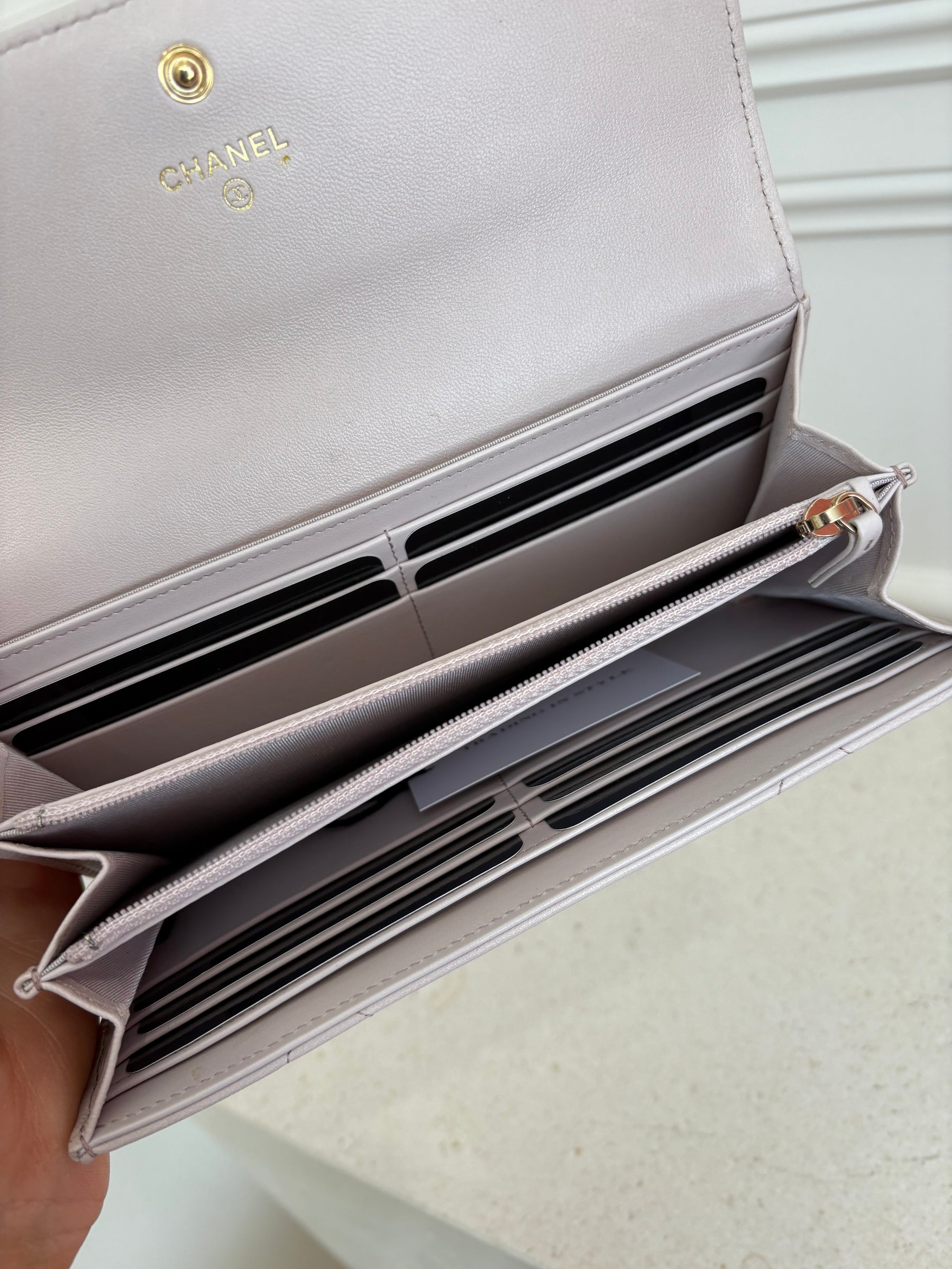 Chanel Light Lilac Leather 19 Flap Wallet