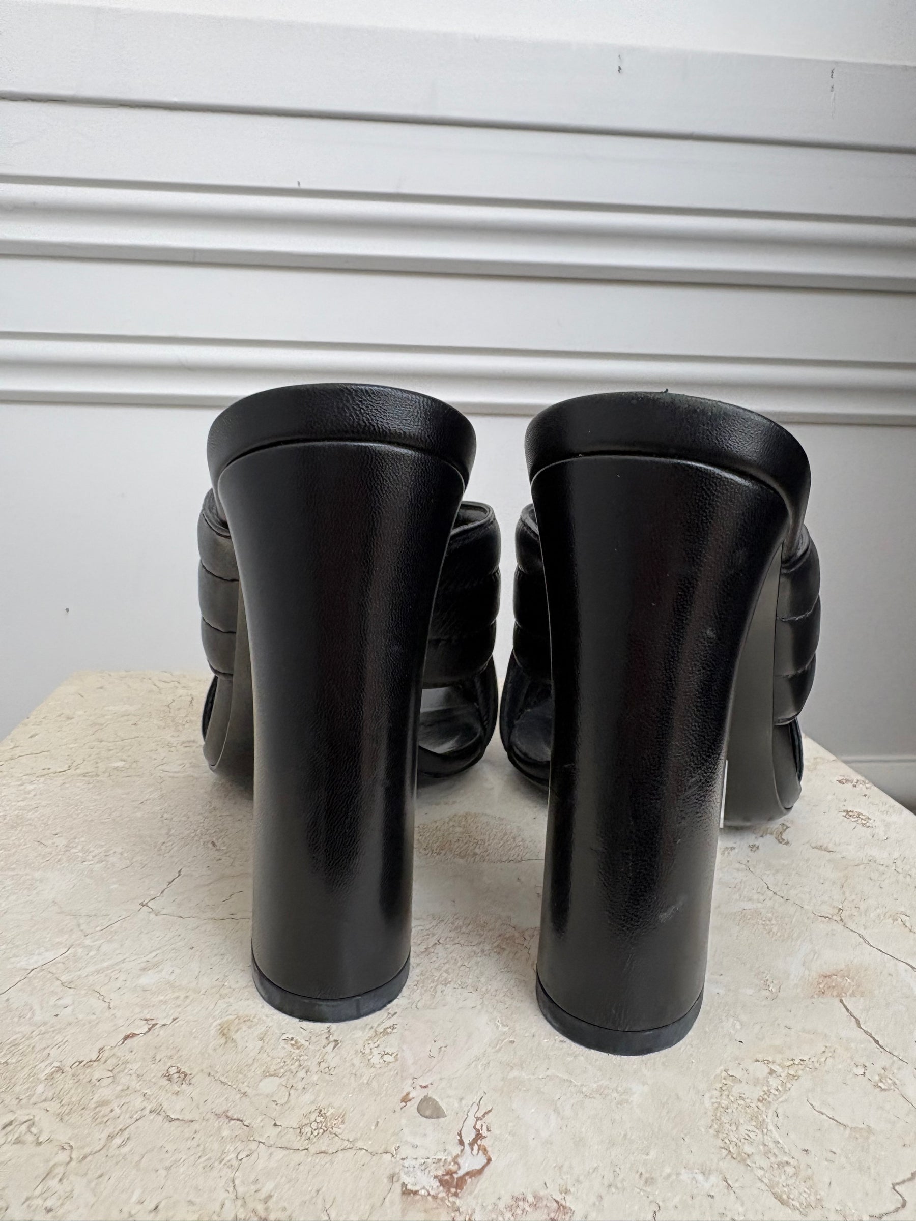 Gucci Black Leather Quilted Crossover Heeled Mules, 40.5