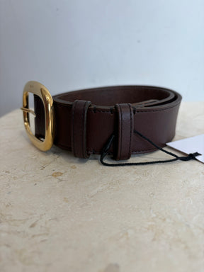Celine Choclate Brown Leather Gold Buckle Belt, 75