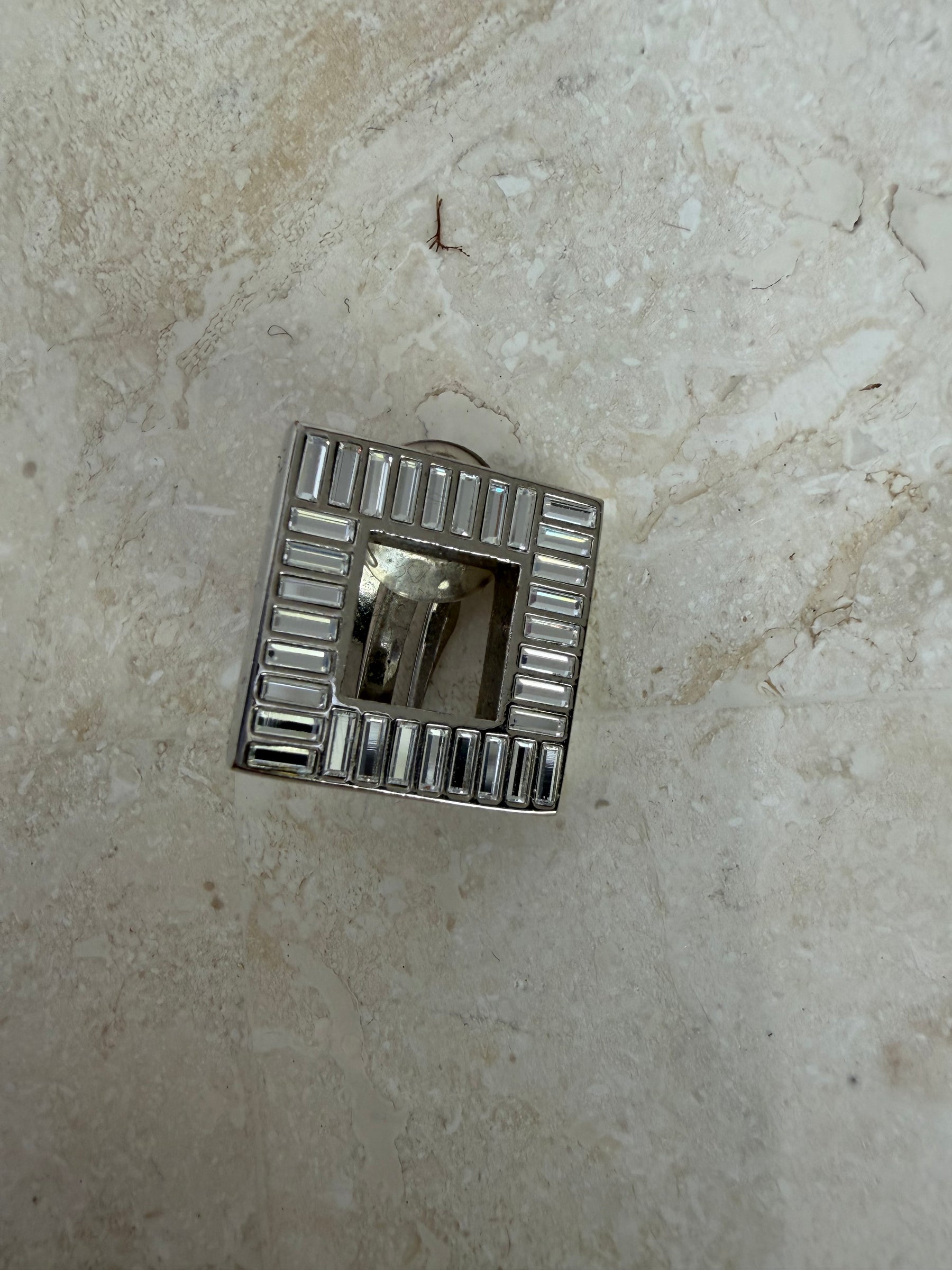 Saint Laurent Silver Crystal Square Clip on Earrings